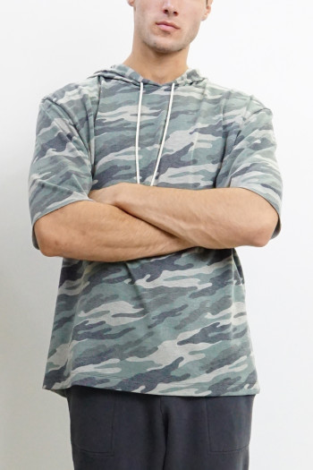 CAMO FRENCH TERRY ELBOW SLEEVE HOODIE MEN