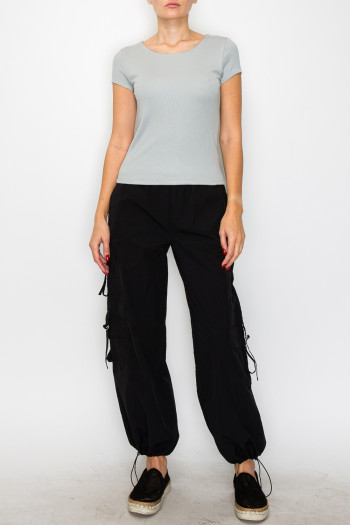 RIB DOUBLE LAYERED FRONT & BACK SHORT SLEEVE TEE