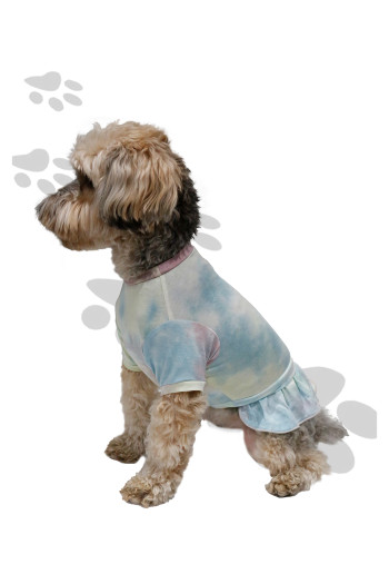 HAND TIE DYE DOGGY RUFFLE HEM DRESS - BLUE/PLUM