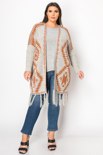 TRIBAL CARDIGAN WITH FRINGES SWEATER CURVE