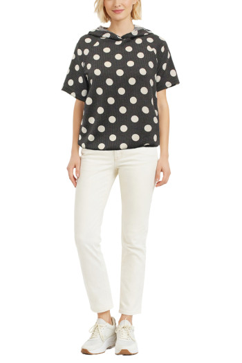 POLKA DOT DOUBLE KNIT HOODIE SHORT SLEEVE ELASTIC HEM