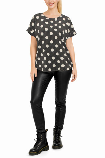 POLKA DOT DOUBLE KNIT ROLL SLEEVE SIDE BUTTON
