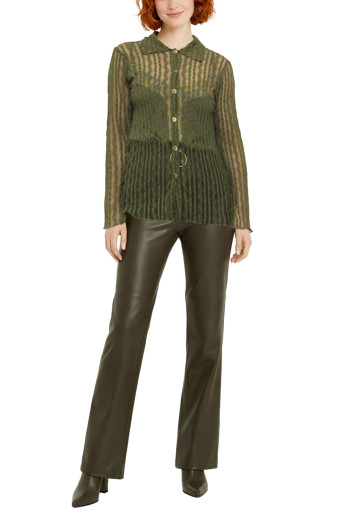 VERTICAL FLORAL STRIPE LACE BUTTON FRONT SHIRT