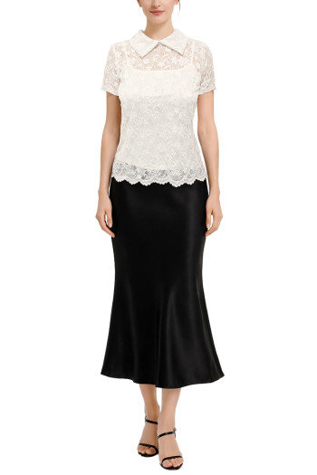 SCALLOP EDGE LACE COLLAR SHORT SLEEVE BACK KEYHOLE
