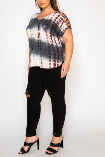 HAND TIE DYE LATTICE CURVE - SMOKE/CREAM/BROWN