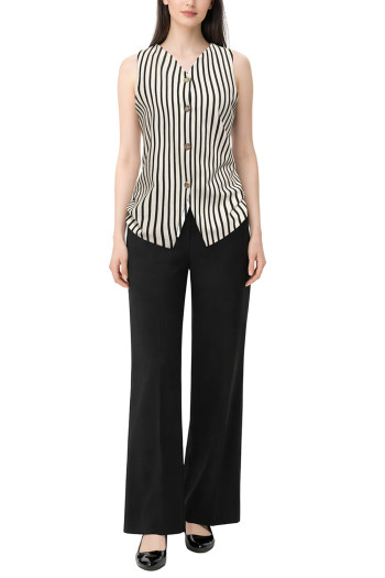 PONTI STRIPE BUTTON VEST