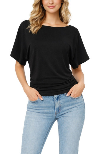 ECOFROST COTTON SPANDEX BOATNECK BATWING SLV SIDE RUCHED