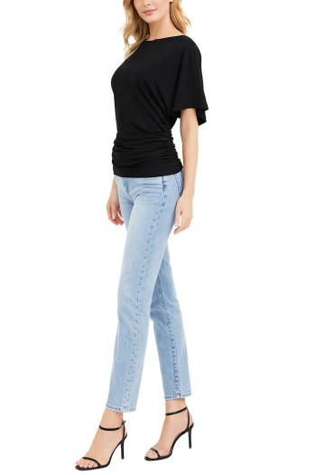 ECOFROST COTTON SPANDEX BOATNECK BATWING SLV SIDE RUCHED