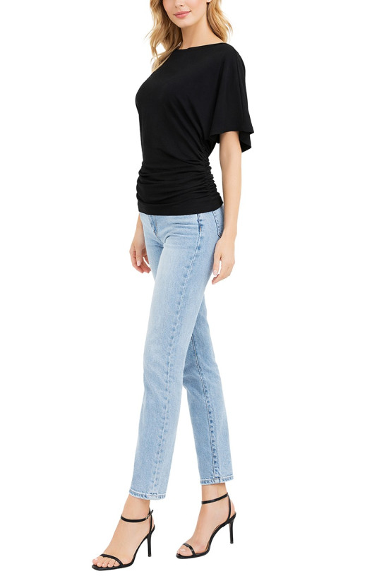 ECOFROST COTTON SPANDEX BOATNECK BATWING SLV SIDE RUCHED