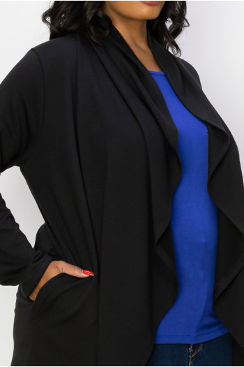FRENCH TERRY DRAPED FLYAWAY CARDIGAN CURVE