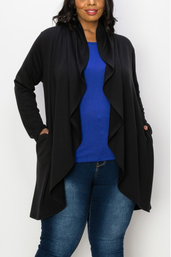 FRENCH TERRY DRAPED FLYAWAY CARDIGAN CURVE