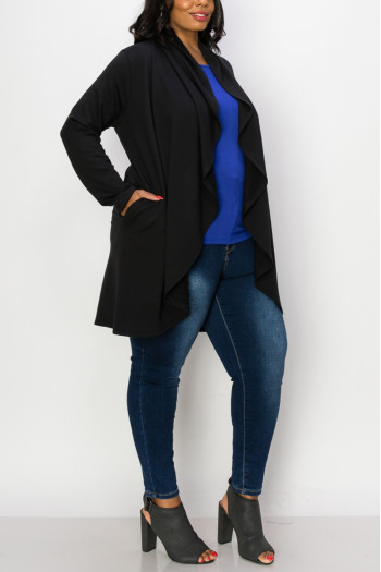 FRENCH TERRY DRAPED FLYAWAY CARDIGAN CURVE