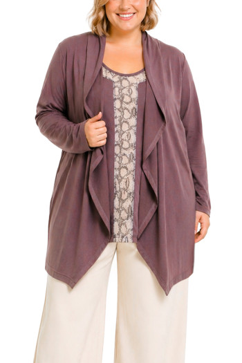 FRENCH TERRY DRAPED FLYAWAY CARDIGAN CURVE
