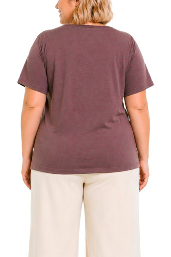 PYTHON MESH INSET V NECK SHORT SLEEVE CURVE - IVORY/MAUVE