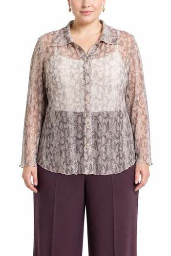 PYTHON MESH BUTTON FRONT SHIRT CURVE - IVORY/MAUVE
