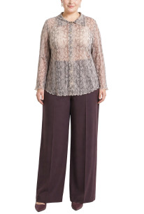 PYTHON MESH BUTTON FRONT SHIRT CURVE - IVORY/MAUVE