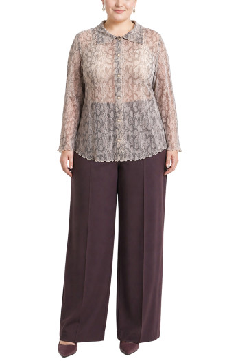 PYTHON MESH BUTTON FRONT SHIRT CURVE - IVORY/MAUVE