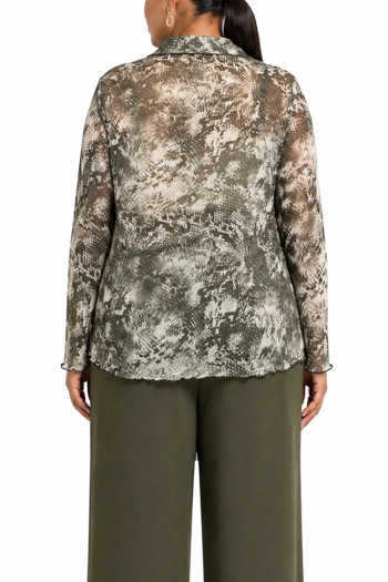 PYTHON MESH BUTTON FRONT SHIRT CURVE - IVORY/OLIVE
