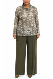 PYTHON MESH BUTTON FRONT SHIRT CURVE - IVORY/OLIVE