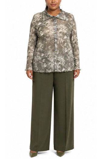 PYTHON MESH BUTTON FRONT SHIRT CURVE - IVORY/OLIVE