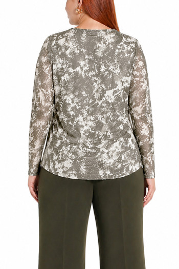 PYTHON MESH SCOOP NECK LONG SLEEVE LINED FRONT & BACK CURVE - IVORY/OLIVE