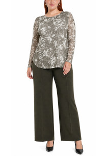 PYTHON MESH SCOOP NECK LONG SLEEVE LINED FRONT & BACK CURVE - IVORY/OLIVE