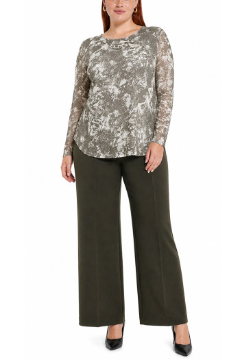 PYTHON MESH SCOOP NECK LONG SLEEVE LINED FRONT & BACK CURVE - IVORY/OLIVE
