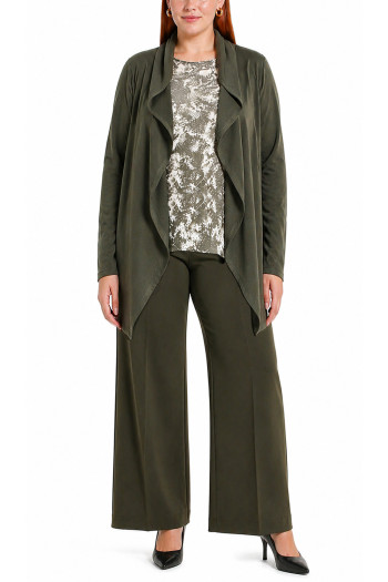 PYTHON MESH SCOOP NECK LONG SLEEVE LINED FRONT & BACK CURVE - IVORY/OLIVE