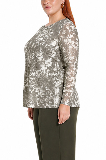 PYTHON MESH SCOOP NECK LONG SLEEVE LINED FRONT & BACK CURVE - IVORY/OLIVE