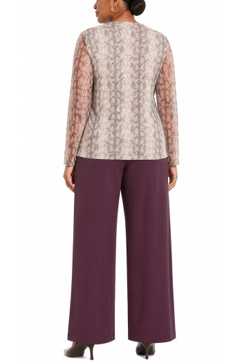PYTHON MESH SCOOP NECK LONG SLEEVE LINED FRONT & BACK CURVE - IVORY/MAUVE