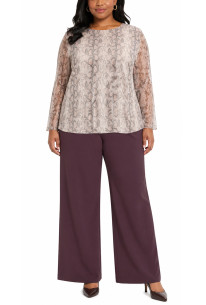 PYTHON MESH SCOOP NECK LONG SLEEVE LINED FRONT & BACK CURVE - IVORY/MAUVE