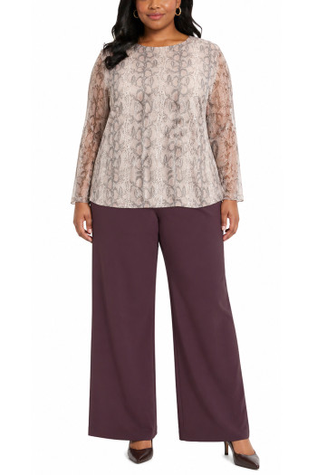 PYTHON MESH SCOOP NECK LONG SLEEVE LINED FRONT & BACK CURVE - IVORY/MAUVE