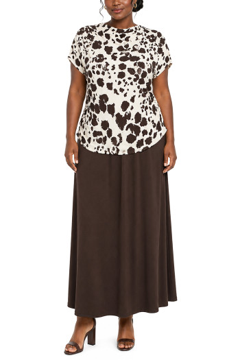 COW PRINT DRAPED AND RUCHED SHOULDER AND SIDE RUCHED CURVE