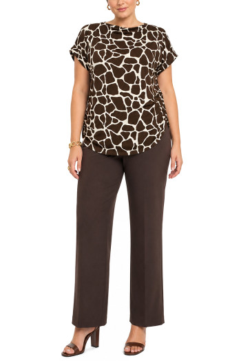 GIRAFFE PRINT COWL NECK ROLLED SLEEVE SIDE RUCHED CURVE