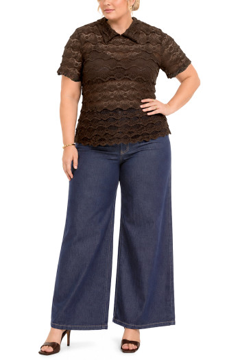 SCALLOP EDGE LACE COLLAR SHORT SLEEVE KEYHOLE BACK CURVE
