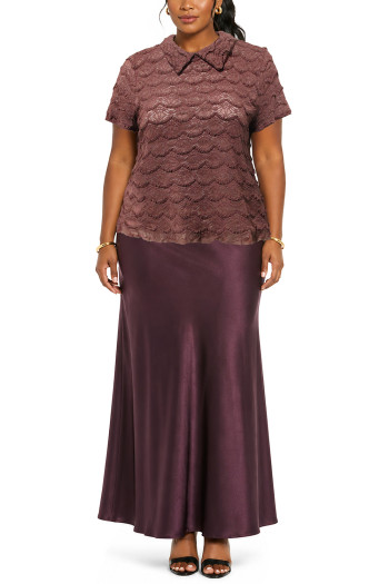 SCALLOP EDGE LACE COLLAR SHORT SLEEVE KEYHOLE BACK CURVE