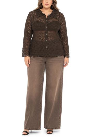FLORAL EDGE LACE BUTTON FRONT SHIRT CURVE