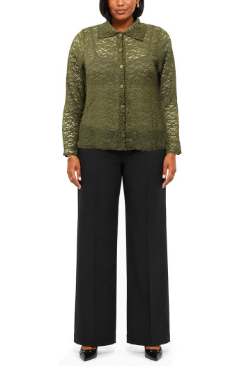 FLORAL EDGE LACE BUTTON FRONT SHIRT CURVE