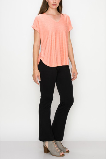 SWISS DOT JERSEY V NECK ROLLED SLV