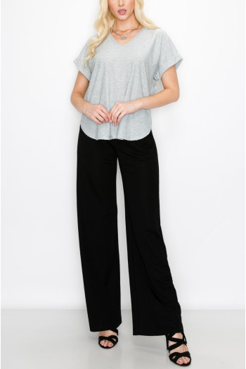 SWISS DOT JERSEY V NECK ROLLED SLV