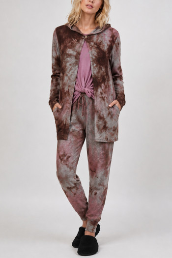 TIE DYE COZY ONE BUTTON HOODIE POCKET CARDI