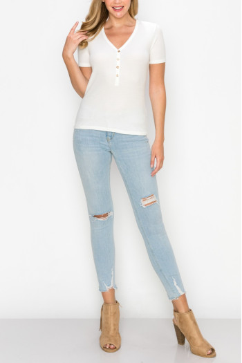BABY THERMAL SHORT SLEEVE V NECK HENLEY
