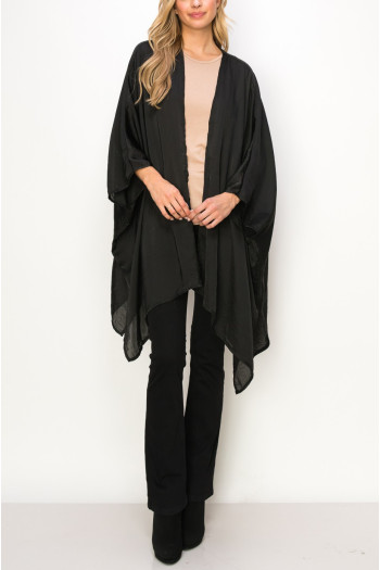 WASHED SATIN FLYAWAY KIMONO ONE SIZE FITS MOST S-3XL