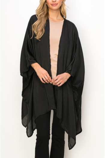 WASHED SATIN FLYAWAY KIMONO ONE SIZE FITS MOST S-3XL