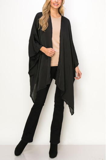 WASHED SATIN FLYAWAY KIMONO ONE SIZE FITS MOST S-3XL