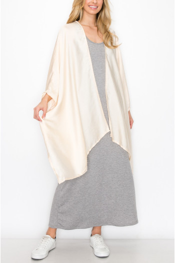 WASHED SATIN FLYAWAY KIMONO ONE SIZE FITS MOST S-3XL