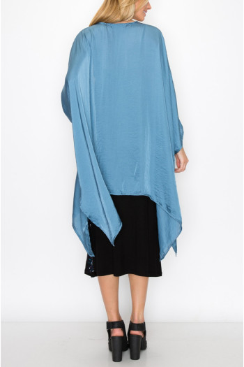 WASHED SATIN FLYAWAY KIMONO ONE SIZE FITS MOST S-3XL