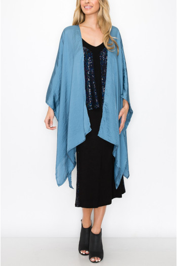 WASHED SATIN FLYAWAY KIMONO ONE SIZE FITS MOST S-3XL