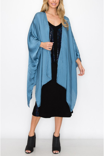 WASHED SATIN FLYAWAY KIMONO ONE SIZE FITS MOST S-3XL