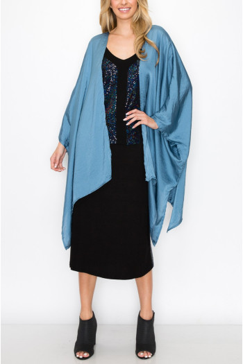 WASHED SATIN FLYAWAY KIMONO ONE SIZE FITS MOST S-3XL
